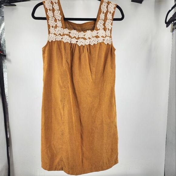 Anthropologie Tracy Reese Plenty Rosette Lace Shift York Dress Mustard XS - Picture 2 of 5